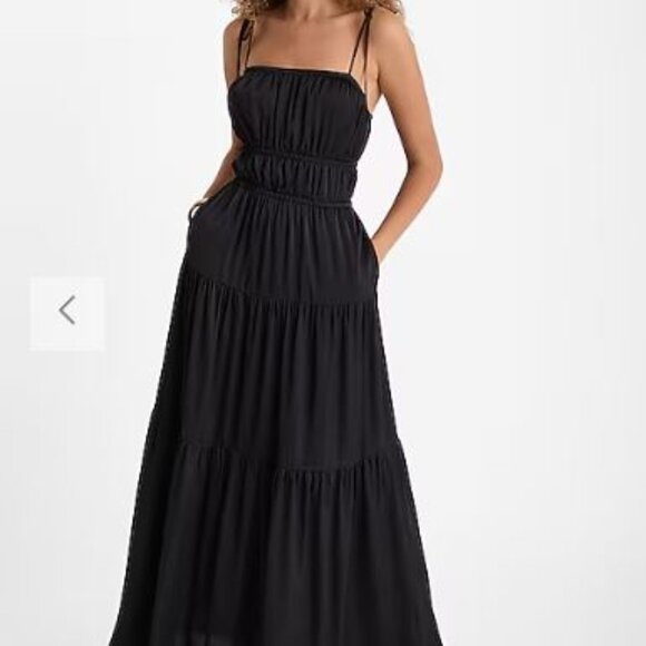 Express Square Neck Sleeveless Tie Shoulder Ruched Tiered Maxi Dress - size XL - Picture 4 of 4